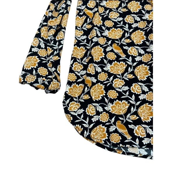 Old Navy Blouse Top Womens Small Black Gold Floral Print Boho Tunic Split V Neck - Picture 3 of 6